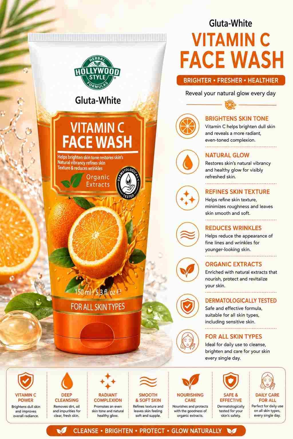 Gluta-White Vitamin C Face Wash 150ml - Image 2